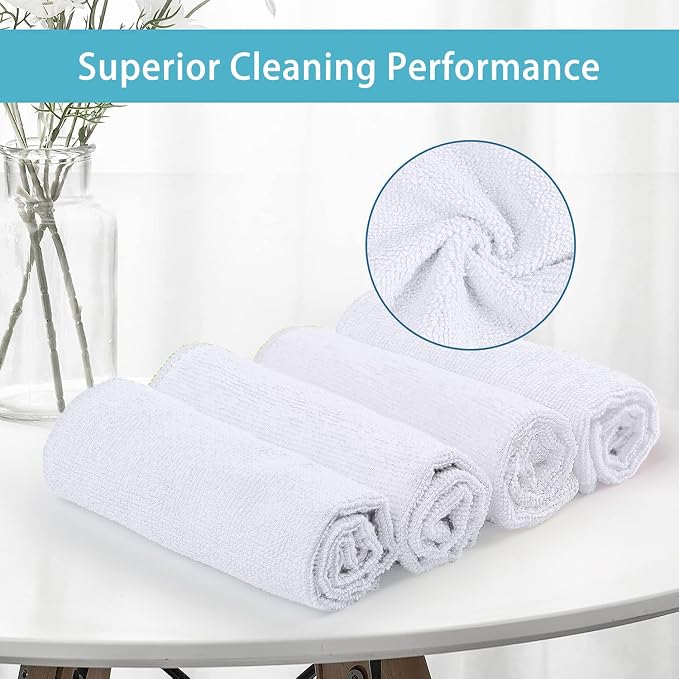 HOMEXCEL 100PK Microfiber Cleaning Cloth, Cleaning Rag for Home, 11.5x11.5 | Reusable, Lint Free, Scratch-Free and Highly Absorbent Towels for Kitchen, Window and Glass, Cars, White