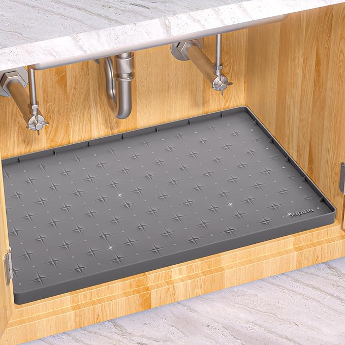 Sdpeia Under Sink Mat 34"×22" Waterproof Silicone Cabinet Liner & Sink Protector for Kitchen & Bathroom, Multi-Purpose Organizers Tray for Pets, Laundry, Cat Litter Mat, Gray