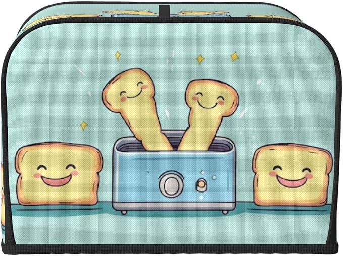 Toaster Cover 4 Slice with Cartoon Toast Pattern Dustproof Bread Maker Cover Fingerprint Bakeware Protection Wide Slot Toaster Bag Reusable Kitchen Small Appliance Cover