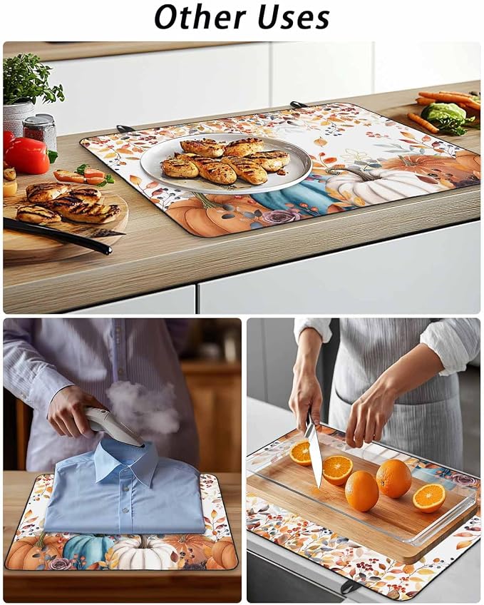 Stove Top Covers for Electric Stove 31x24 Inches, Fall Pumpkins HeatResistant Glass Cooktop Protector, Thanksgiving Weeping Leaves Watercolor Ceramic Stovetop Countertop Covers Vintage Mat, Oven Cover