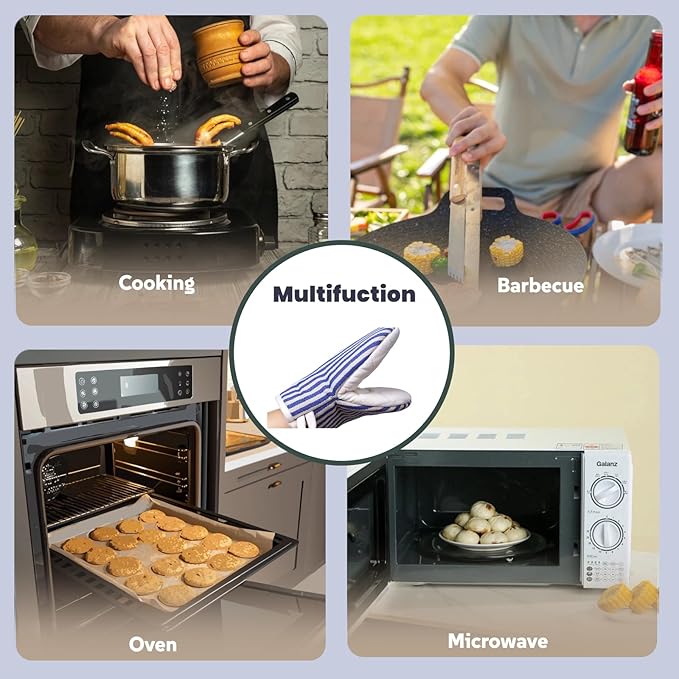 1 Pair Mini Oven Mitts,High Heat Resistant Oven Gloves,Kitchen Short Oven Mit with Hanging Loop for BBQ, Baking, Cooking and Grilling, (Blue)