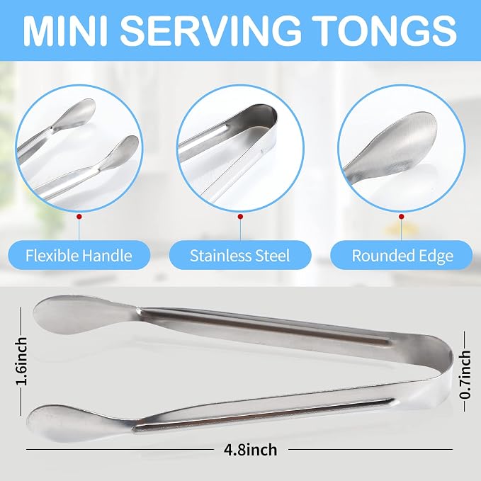 18PCS Mini Tongs for Appetizers, 5Inch Serving Tongs, Ice Tong Appetizer Tong, Small Tongs for Serving Food, Kitchen Utensils for Sugar Cubes, Coffee, Charcuterie Board (Silver-18pcs)