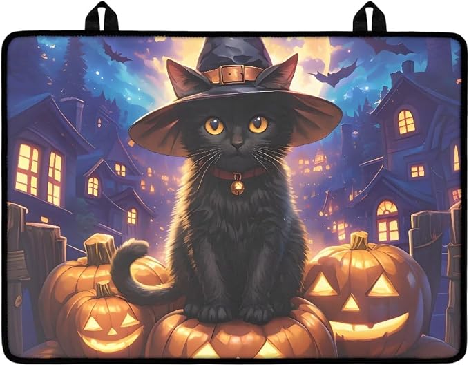 Cat Pumpkin Stove Top Covers for Electric Stove Heat Resistant Stove Mat with Anti-Slip Rubber Base Folding Dish Drying Mat for Kitchen Easy to Clean Halloween Decor for Kitchen