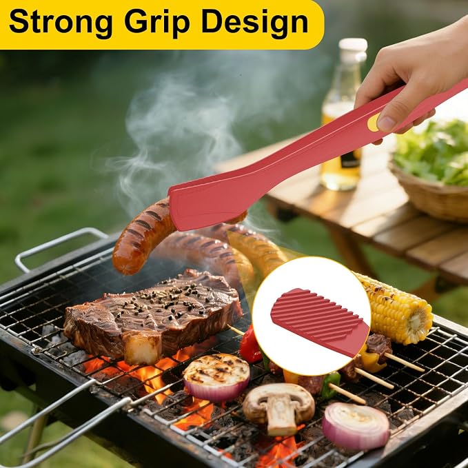 Beijiyi Silicone Kitchen Tongs for Cooking, 9" & 12", Heat Resistant (Red) | BPA-Free Silicone Tip, Non-Stick Safe, Stainless Steel Core, Food Tongs for Cooking, Serving and Grilling, Dishwasher Safe