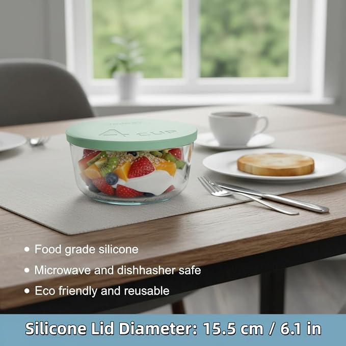 Yodecy Silicone Bowl Lids fit Pyrex Glass Bowls 7201-PC 4 Cup, fit Anchor Hocking Glass Bowls 7201-PC 4 Cup,Replacement Lids(2 Pack Pastel Green)