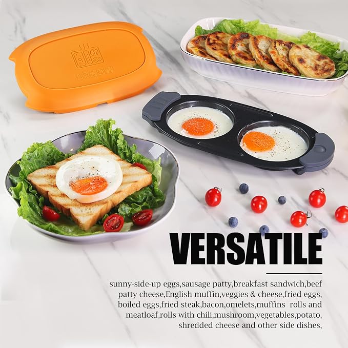 MKYSAIL Quick-Heat Microwave Egg Cooker,Poacher,Fryer for 2 Eggs,Omelet | Multi-use Breakfast Sandwich Maker,Removable Silicone Handles,BPA/PFOA-Free,Dishwasher-Safe,Portable for RV,Dorm,Gift(Orange)