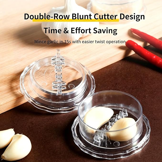2PCS Clear Manual Garlic Twister and Ginger Mincer Tool, Transparent Manual Garlic Twist, Compact Garlic Mincer Tool for Garlics, Ginger, Onion, Nuts, Herbs, Impact Resistant Kitchen Gadget
