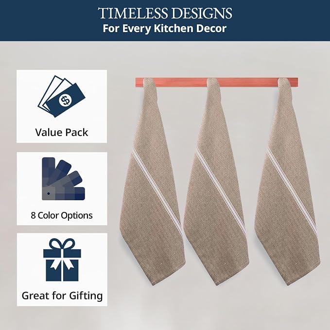 LANE LINEN Kitchen Towels Set - 100% Pure Cotton Dish Towels for Kitchen, Super Absorbent Kitchen Hand Towel, Tea Towels, Soft & Durable Dish Cloths, Pack of 12 – 14”x25”, Beige