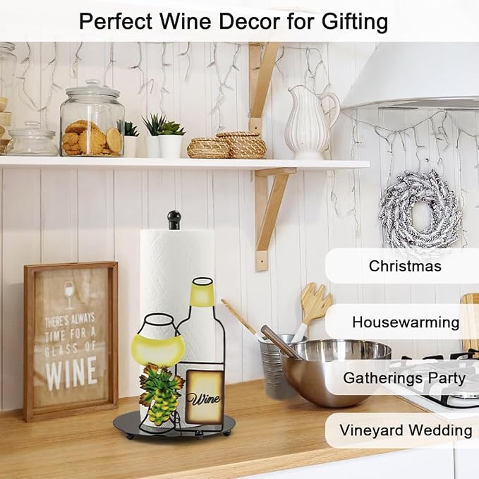 Wine Paper Towel Holder Countertop for Kitchen with Weighted Base | Wine Lovers Gifts, Cute Rustic Country Vintage Farmhouse Kitchen Decorations, Roll Dispenser Holds Standard & Jumbo Rolls