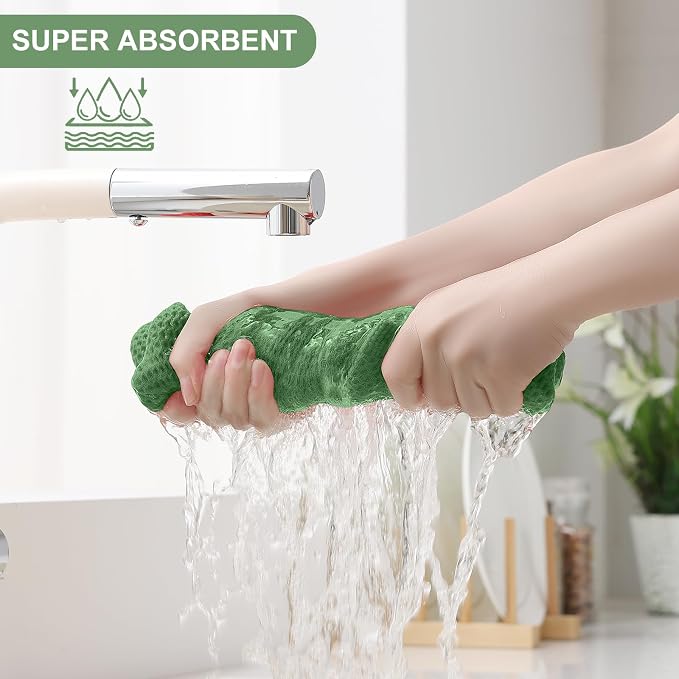 Homaxy 10 Pack 100% Cotton Kitchen Towels and Dishcloths Set, Grass Green | 12 x 12 Inches and 13 x 28 Inches Kitchen Towels Set, Ultra Soft Absorbent Dish Cloths for Washing Dishes