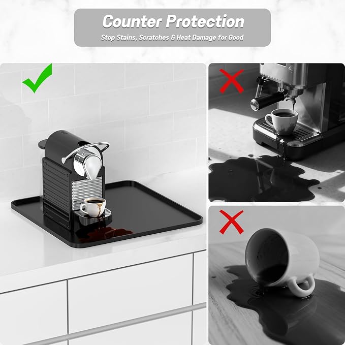 Garolue Silicone Coffee Mat,16"×16" Waterproof Heat Resistant Bar Mat for Espresso Machine Station Accessories,Non Slip Dish Drying Mat for Kitchen Counter,Home Decor Essentials,Black