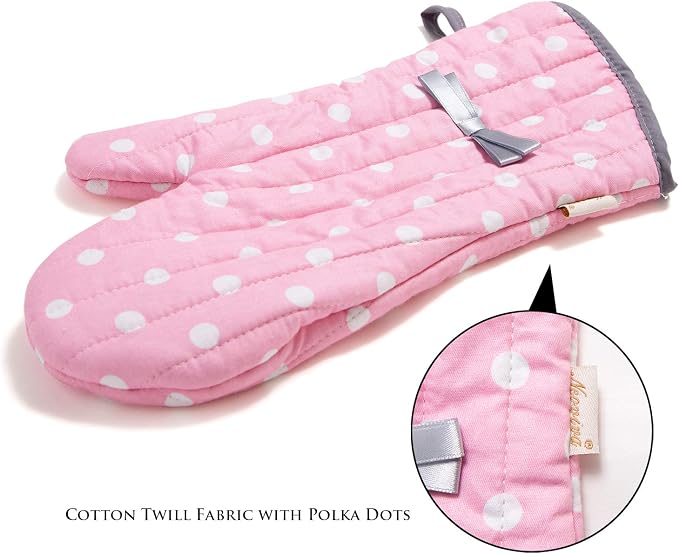 NEOVIVA Kitchen Oven Mitts for Adults,Heat Resistant Cotton Oven Gloves | Set of 2,for Cooking,Baking,Kitchen Gloves for Farmhouse Restaurant,Polka Dots Pink