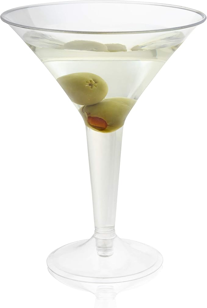 True Party Disposable Plastic Martini Glasses - Stemmed Clear Cocktail Cups for Outdoors, Parties - 8oz Set of 12