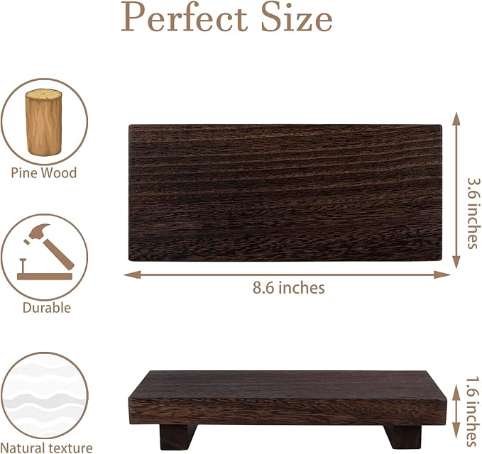 Wood Bathroom Tray Farmhouse Decor Kitchen Soap Holder 8.7"x3.6" Dark Brown | Waterproof, Lightweight, Easy Clean, Small Wooden Riser Pedestal Stand Accessories for Office Desk, Vanity, Counter, Sink