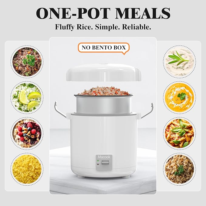 Rice Cooker Small 1-1.5 Cups Uncooked(3 Cups Cooked), Mini Rice Cooker with Removable Nonstick Pot, One Touch&Keep Warm Function, Portable Travel Rice Cooker for Soup Grain Oatmeal Veggie, White