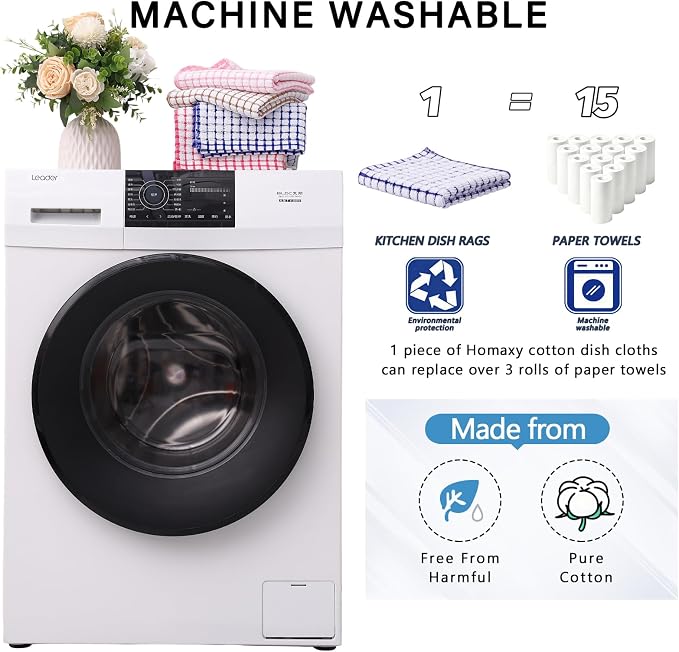 Kitinjoy Cotton 16 Pack Terry Kitchen Dish Cloths, Mix Colour | 12 x 12 Inches Super Soft and Absorbent Dish Rags, Quick Drying Dish towels for Washing Dishes