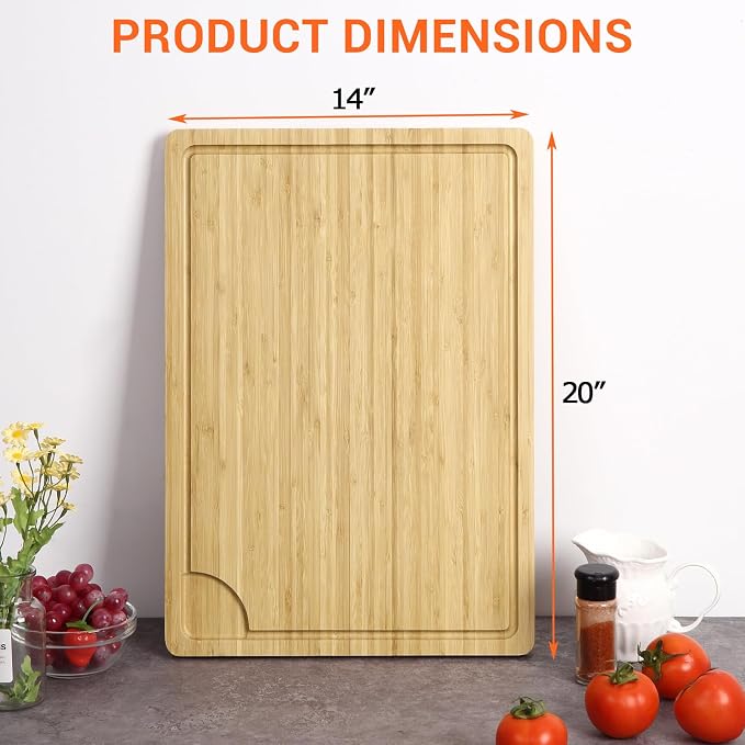Large Cutting Board for Kitchen, 20 x 14 Inch Bamboo Wood Butcher Chooping Board with Juice Groove, Reversible Cheese Board Charcuterie Serving Tray