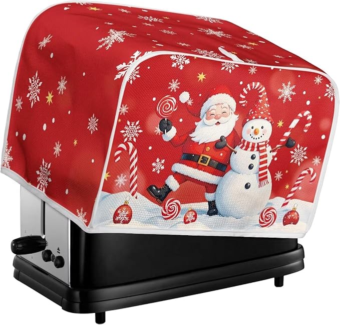 Christmas Toaster Cover 2 Slice Dustproof Toaster Bread Maker Cover Small Kitchen Appliance Fingerprint Protection Kitchen Decor, Cute Snowman Santa