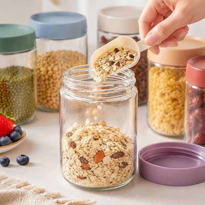 Artcochan Overnight Oats Containers with Lids 16 oz Glass Jars 6 Pack Glass Mason Jars with Airtight Lids, Perfect for Oats, Yogurt, Chia Pudding, Snack