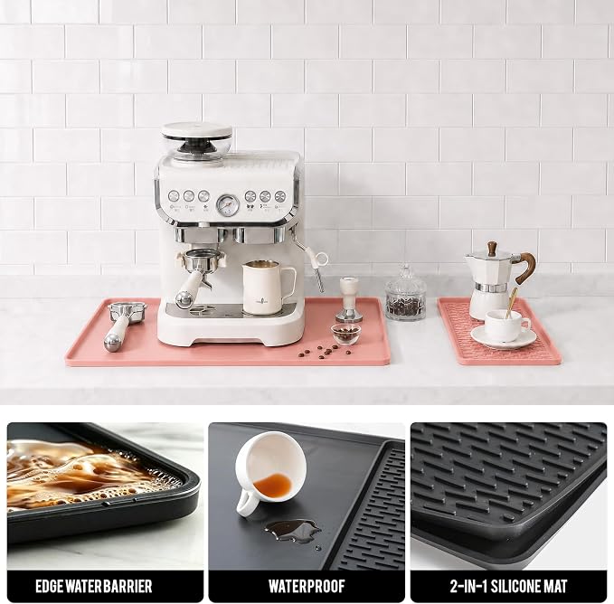 2 In 1 Extra Large 16"x28" Silicone Coffee Bar Mat Accessories for espresso Machine Detachable Dish Drying Rug Heat Resistant Kitchen Cafetera Barista Items Pink Room Decor Funny Cut Girls Gifts