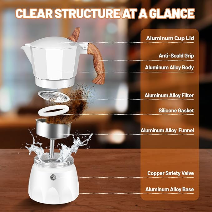 3 Cup Aluminum Espresso Stovetop Moka Pot Express Coffee Maker Percolator Italian Classic Mocha Coffee Machine for Italian and Cuban Cafe Brewing for Home & Camping 150ml 5oz