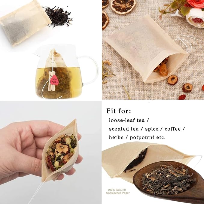 NEPAK 600 Pcs Disposable Tea Filter Bags for Loose Tea,Drawstring Empty Bag for Loose Leaf Tea,with 100% Natural Unbleached Paper(3.15 x 3.94 inch)