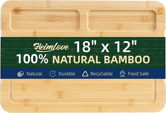 Heimlove Extra Large Bamboo Cutting Board, 18" x 12" Cutting Boards for Kitchen Charcuterie Boards with Juice Groove and Handles, Chopping Board for Meat, Vegetables and Cheese