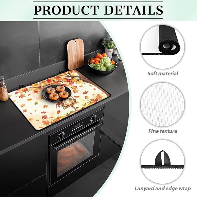 Cat Daisy Stove Top Covers Heat Resistant, Thick Insulation Cooktop Cover, Reusable Dish Drying Mat, Non-slip Flat Stovetop Protector, Wear Resistant Stovetop Liners, 30"x21"