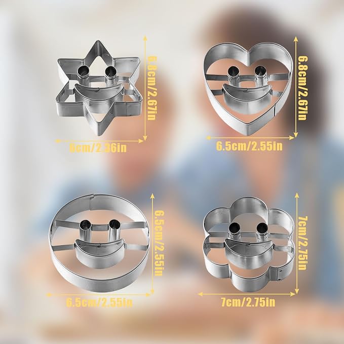 Stainless Steel Cookie Cutter Set, 4PCS Sandwiches Cutters Biscuit Molds for Baking,Geometric Frame Cookie Cutters Pastry Molds Perfect for Holiday Baking (Star Heart Flower Circle)