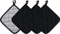 Kitchen Pot Holders Set Heat Resistant Pure Cotton Potholders Kit Trivets Large Coasters Hot Pads Terry Pot Holders for Everyday Cooking and Baking by 7 x 7 Inch Set of 4 Black