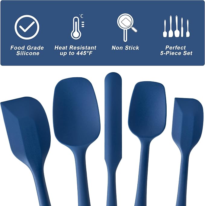 Silicone Spatula Set,5 Piece Food Grade Rubber Spatulas,Navy Blue | Spatulas Silicone Heat Resistant for Baking,Cooking,and Mixing High Heat Resistant Non Stick Dishwasher Safe BPA-Free