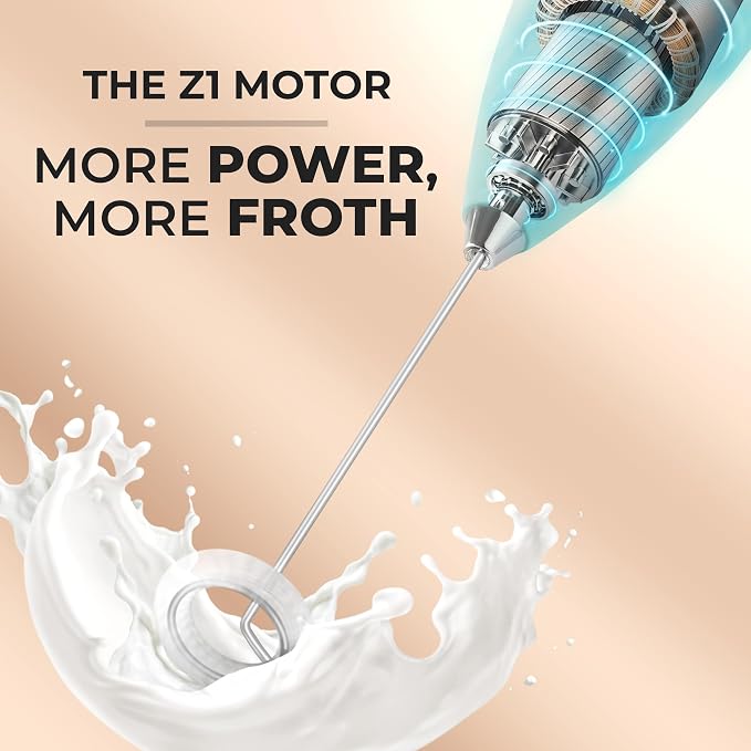 Zulay Kitchen Powerful Milk Frother Wand With Duracell Batteries - Ultra Fast Handheld Drink Mixer - Electric Whisk Foam Maker for Coffee, Lattes, Cappuccino & Matcha - Z1 Motor - Fresh Mint
