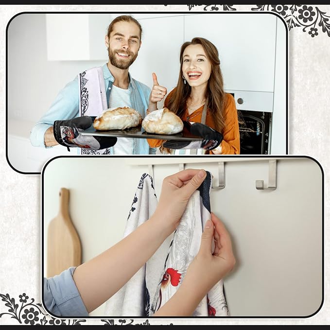 Bencailor 6 Pcs Rooster Chicken Kitchen Decor Rooster Kitchen Towels Chicken Pot Holders and Oven Mitts Sets 2 Farmhouse Gray Cooking Mittens for Cooking Grilling Supply Accessories