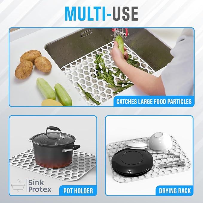 Silicone Sink Protectors for Kitchen Sink – 2 Pack Kitchen Sink Mats for Bottom of Sink – Heat-Resistant, Dishwasher-Safe Sink Grid – Non-Slip Sink Accessories, Flexible Sink Protector Mat – White