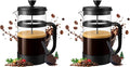 Utopia Kitchen Borosilicate Glass French Press Coffee Maker 34 oz, Heat-Resistant Cafetiere & Tea Maker, Thickened Glass Coffee Press for Travel and Camping, Black (Pack of 2)