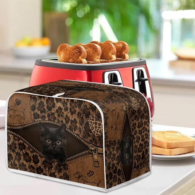 Black Cat Print Bread Machine Cover 2 Slice Leopard Print Toaster Oven Dust Covers Anti Fingerprint Protective Cover for Kitchen