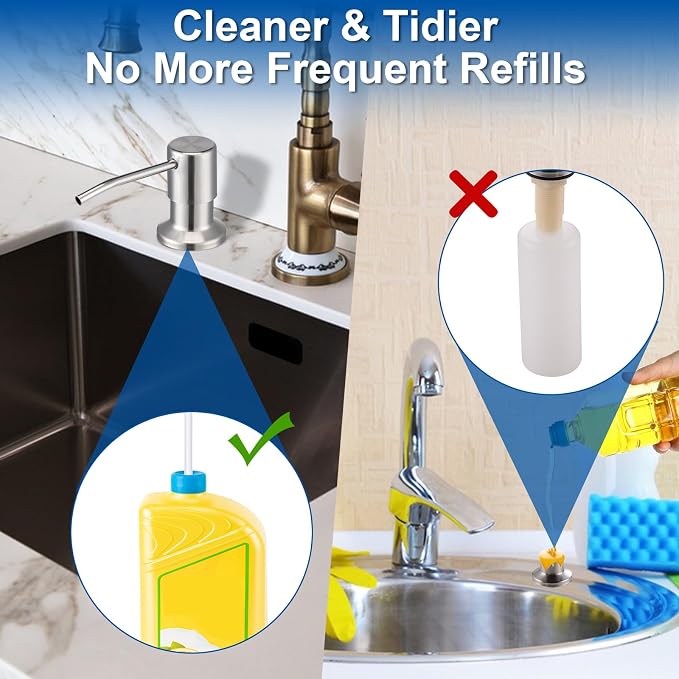 Soap Dispenser for Kitchen Sink, Countertop/Built in Dish Soap Dispenser | Sink Soap Dispenser with Stainless Steel Pump and 47" Silicone Extension Tube Kit, No Need to Frequent Refills-Brushed Nickel
