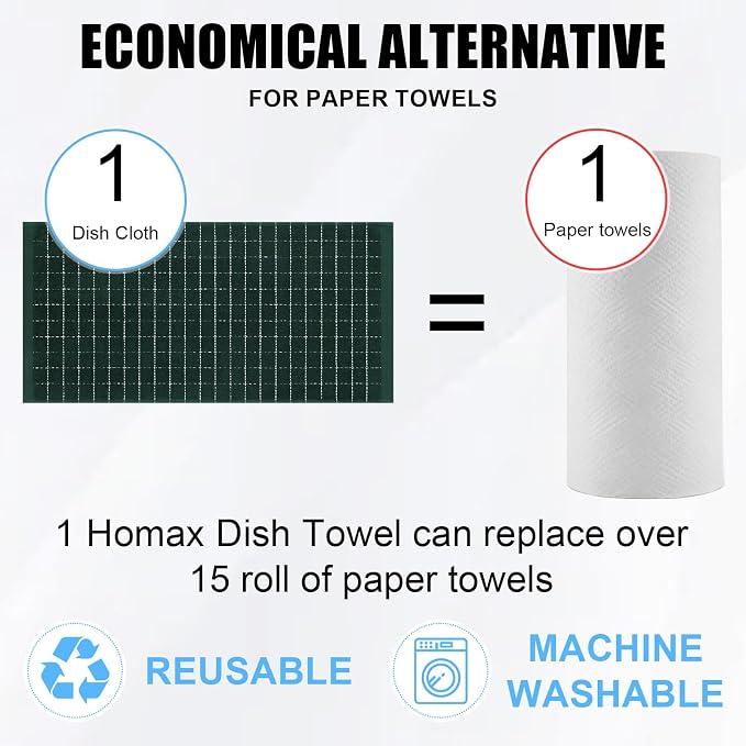 Homaxy 100% Cotton Terry Kitchen Towels, 12 Pack, Blackish Green | Ultra Soft and Absorbent Dish Towels for Kitchen, Suitable for Drying and Washing Dishes