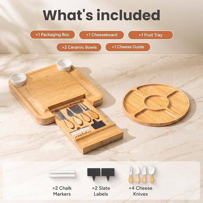 SMIRLY Charcuterie Board Set with Serving Accessories, Bamboo | Housewarming, Wedding, Bridal Shower and Birthday Gift for Women, Ideal for Movie Nights, Entertaining and Family Gatherings