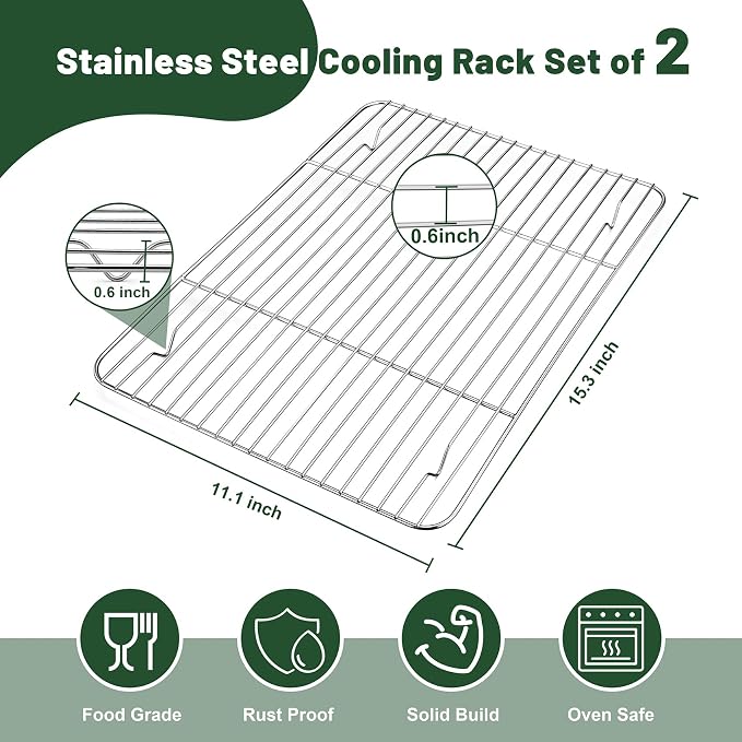 TeamFar Cooling Rack, 15.3” x 11.1” Stainless Steel Wire Baking Rack, 2PCS | for Cooking Roasting Grilling, Fit for Oven Pan, Oven & Dishwasher Safe, Non-toxic & Heavy-Duty
