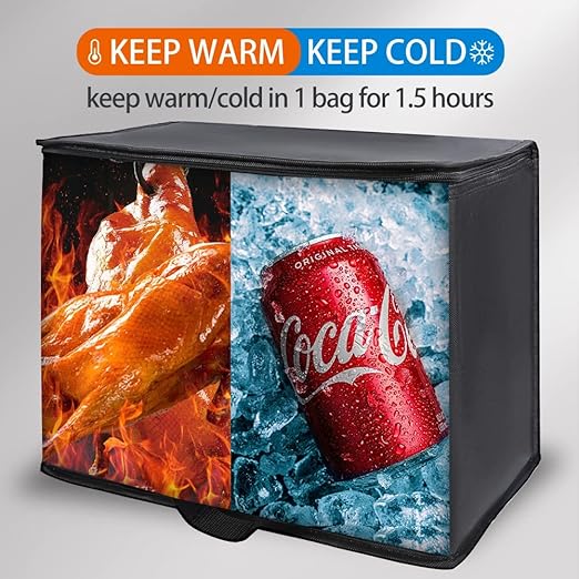 Bodaon 2-Pack Insulated Reusable Grocery Shopping Bags, X-Large, Black | Heavy Duty Thermal Tote, Frozen/Cold Food Storage, Travel Cooler Shopping Transport Picnic, Keep Food Hot Warmer, Collapsible