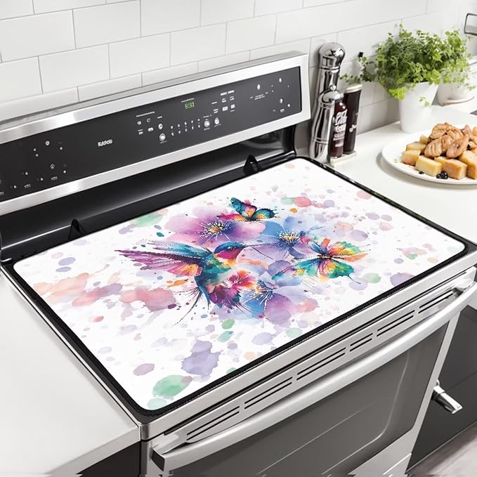 Hummingbird Splash Stove Top Covers for Electric, Heavy Duty Silicone Glass Countertop Protector, Heat Resistant Range Ceramic Stove Top Covers Mat, Induction Cooktop Protector Home Decor
