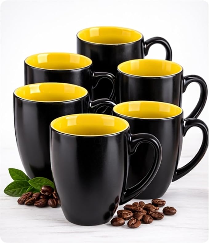 GBhome 16 oz Coffee Mugs Set of 6, Ceramic Coffee Cups- Yellow