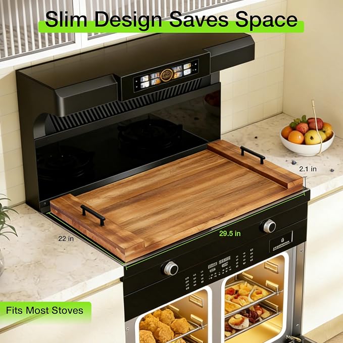 Noodle Board Stove Cover with Handles 30" X 22" For Electric Gas Stove Top | Wood Stove Top Covers, Multifunctional, Pine Wood, Serving Tray with Handles