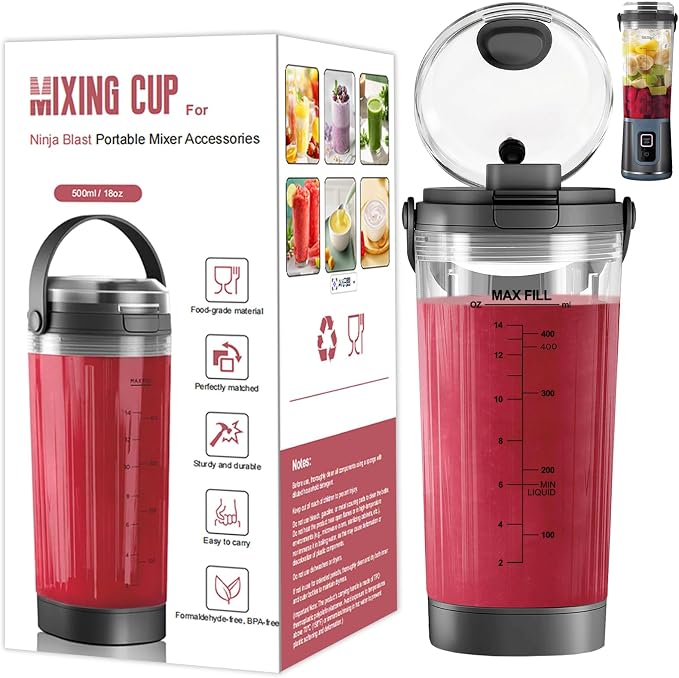 18oz Blending Vessel Accessories for Ninja Blast Portable Blender BC151BK | Upgraded 180° Flip Lid & Leak-Proof Travel Handle, Personal Blender Cup Replacement for Gym, Office and Outdoor