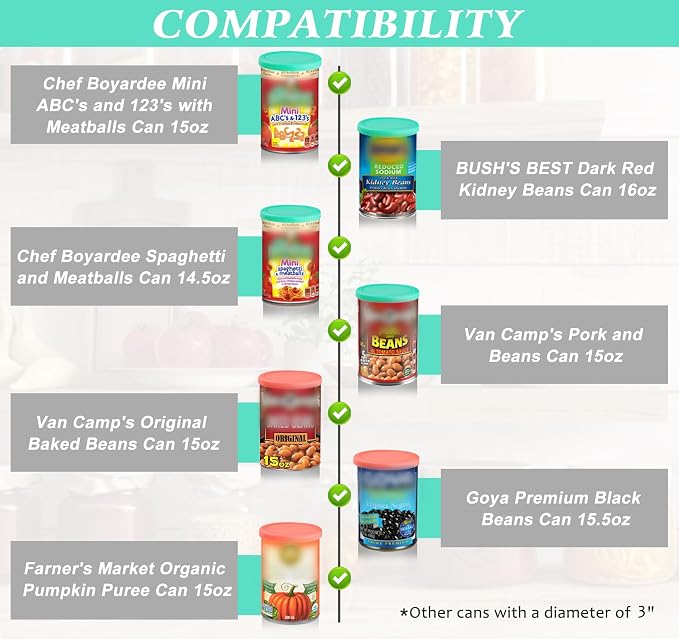 3 Inch Silicone Can Lids for Canned Food, 4 Pack Can Cover for for Chef Boyardee, Van Camp's, Goya, Bush's Best, Farmer's Market Can, Fit Most Standard Size, Dishwasher Safe