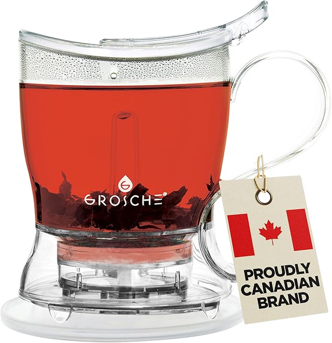 GROSCHE Aberdeen Smart Tea Maker BPA-Free Tea Infuser Clear 17.7 oz (525ml) | Drip-Free Bottom Dispenser, Coaster, Easy Brewing, Simple Cleanup, Tritan Build, Loose-Leaf Steeping, Stylish Design