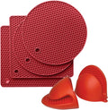 Hot Pads and Oven Mitts, Trivets for Hot Dishes and Hot Pan, Hot Pads for Kitchen, Countertops, Spoon Rest, Red