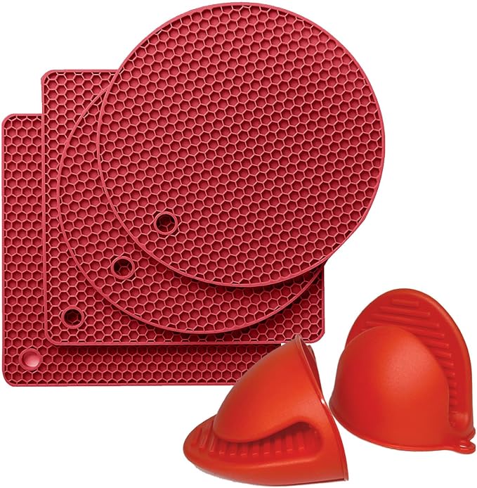 Hot Pads and Oven Mitts, Trivets for Hot Dishes and Hot Pan, Hot Pads for Kitchen, Countertops, Spoon Rest, Red