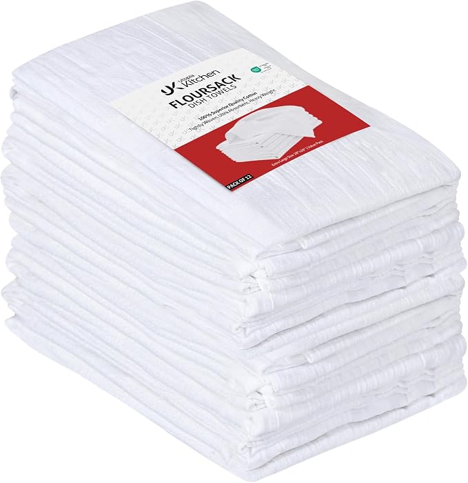 Utopia Kitchen White Flour Sack Towels [12 Pack - 28 x 28 Inch] 100% Cotton | Tea Towels for Cleaning & Drying - Highly Absorbent Kitchen Dish Cloth